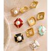 Yhpup Multi-Color Enamel Simulated Pearls Square Stud Earrings Stainless Steel Daily Wear Fashion Spring Jewelry Waterproof Gift