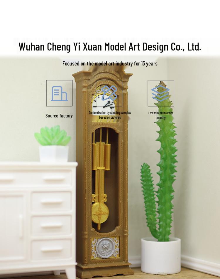 1:12 Miniature European Style Mantel Clock with Pendulum - Retro Dollhouse Room Decor