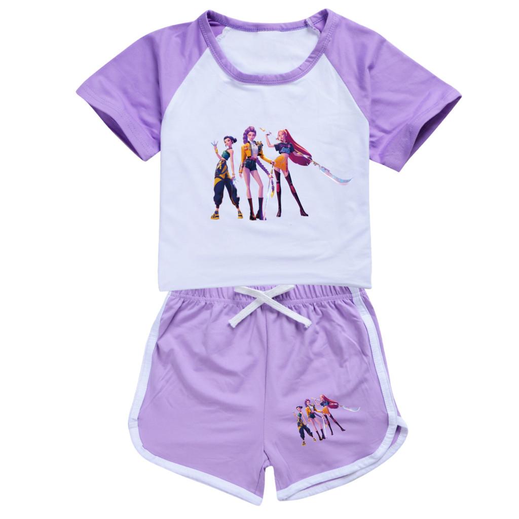 Barn Jenter Anime Tegneserie POP Sanger Superstjerne Zoey Rumi Mira Trykk Kortermet T-skjorte Shorts Bukser Fritidsklær Sett