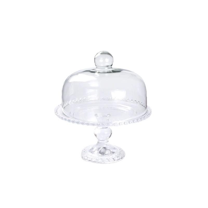 Heart-Shaped Glass Footed Dessert Plate with Dust Cover