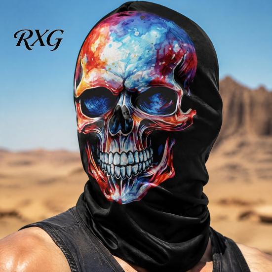 Elastic Dustproof Sports Hood Skull Print Halloween Balaclava, Breathable Mesh Full Face Mask with Impactful Visual Cosplay Gear 3D Print, UV