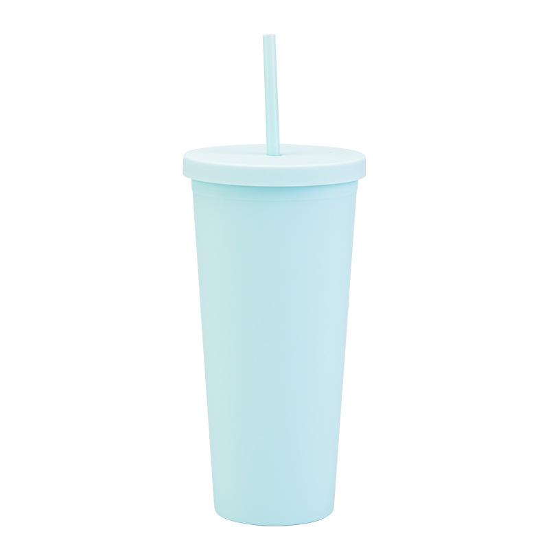 Doppelschichtiger Plastikbecher mit Strohhalm 22oz Großvolumiger Outdoor-Matt-Wasserbecher
