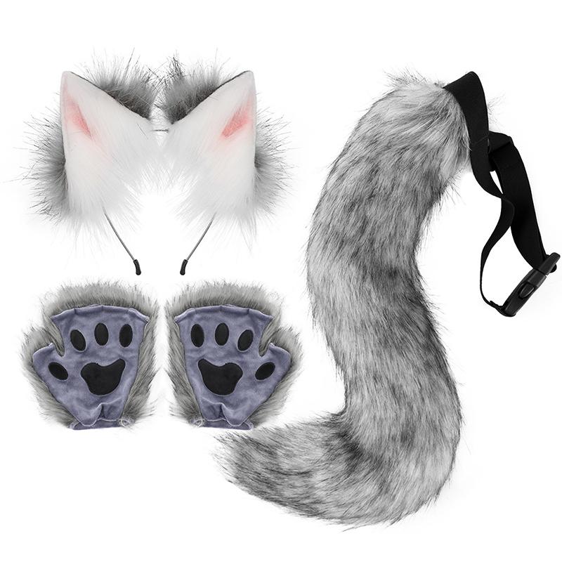 Fête d'Halloween Ensemble Queue de Renard Oreilles de Renard Plus Gants Pattes Mignons Cosplay Exposition Animation Personnage Peluche Faite Main Accessoires Option 1