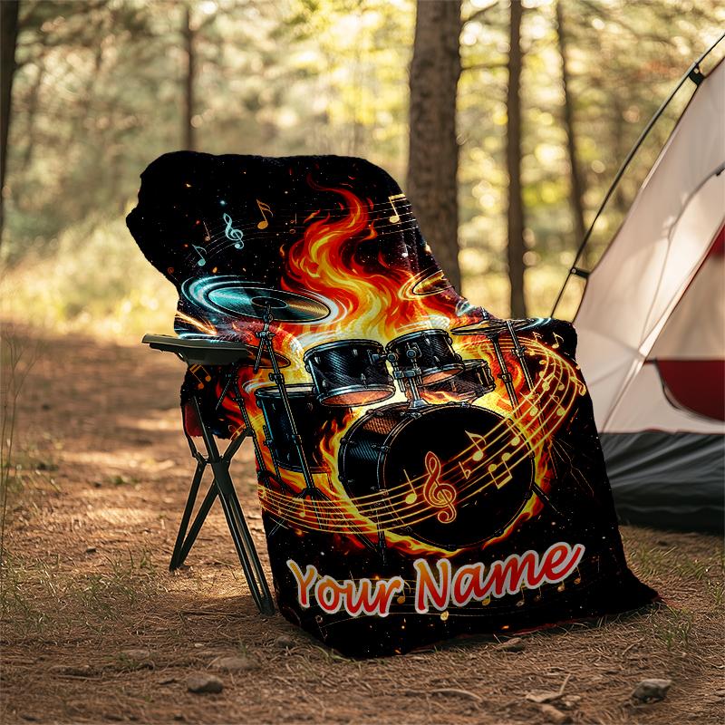 1PC Custom Name Drum Set Music flannel blanket versatile,all-season throw suitable for the living room,bedroom,camping,travel,and gift