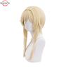 In Sstock Traveller Lumine Cosplay Wig Mid Long Blonde Heat Resistant Synthetic Hair Game Anime Genshin Cosplay Wigs + WigCap