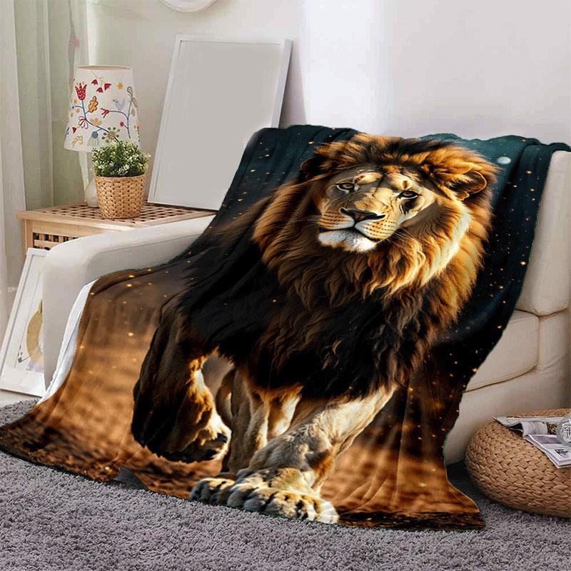1pc Lion Printing Lightweight Flannel Blanket, Comfortable and Warm Blanket, for Camping Sofa Bed and Couch Office, Suitable for Gift Blanket
