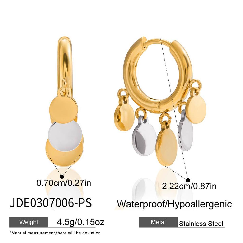 Youthway Classic Round Sequins Pendant Clip Earrings For Women Minimalist Gold Plated Stainless Steel Earrings Jewelry Gift