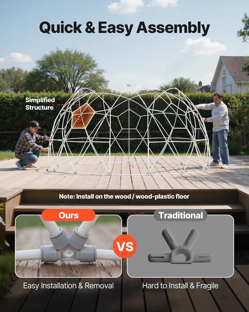 VEVOR Cupola Igloo da Giardino, 3,6 x 2,2 m Tenda a Bolla Trasparente da Esterno per 4-7 Persone, Serra Geodetica a Cupola Resistente alle Intemperie con Finestra
