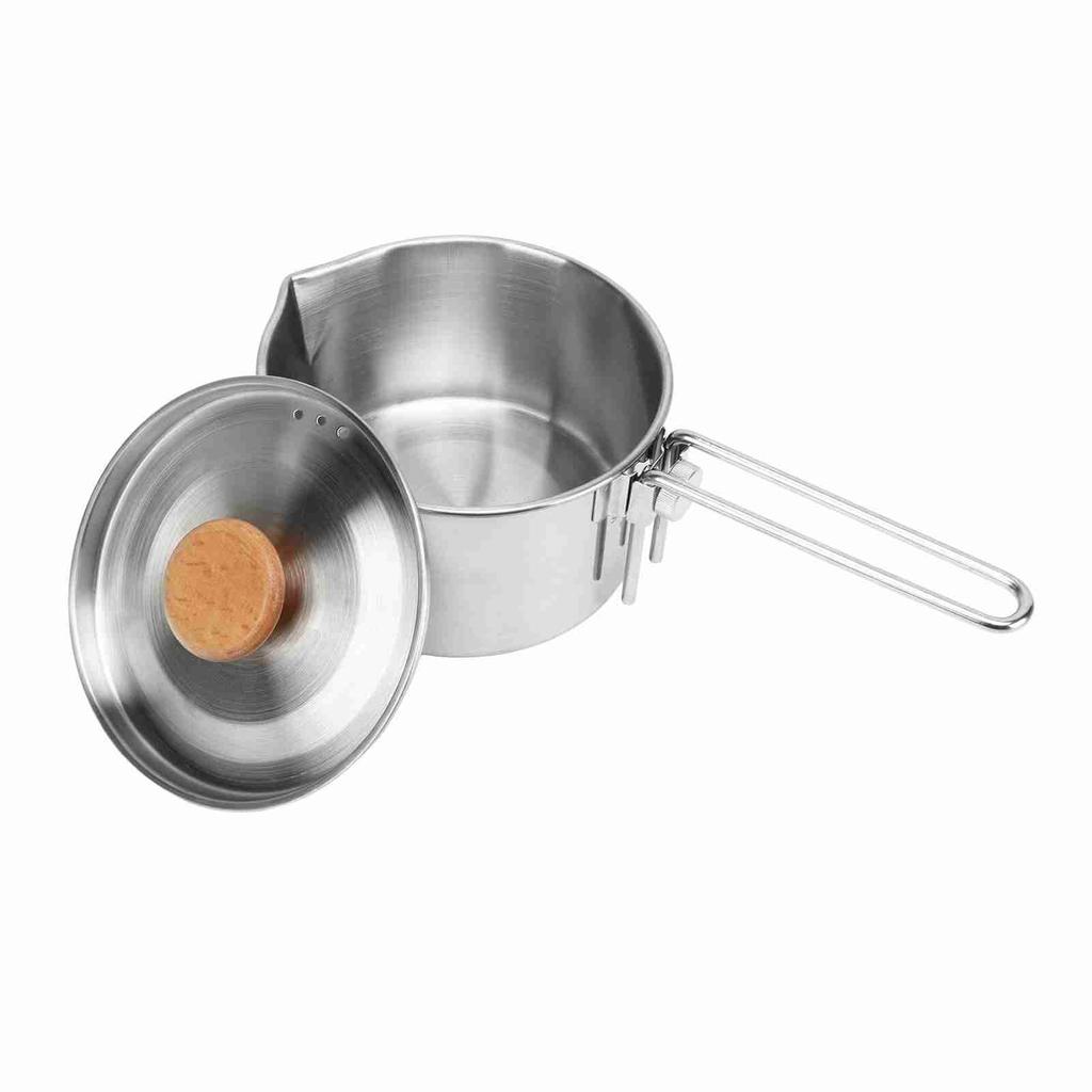 Camping Pot 304 Stainless Steel Portable Camping Kettle with Foldable Handle for Picnic Hiking 1L