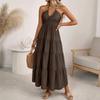 2026 Summer Hanging NeckPleated Elasticity Dress Loose Vacation Style A-line Dress Fashion Backless Slim Fit Sweet Dress Solid Color Clothing