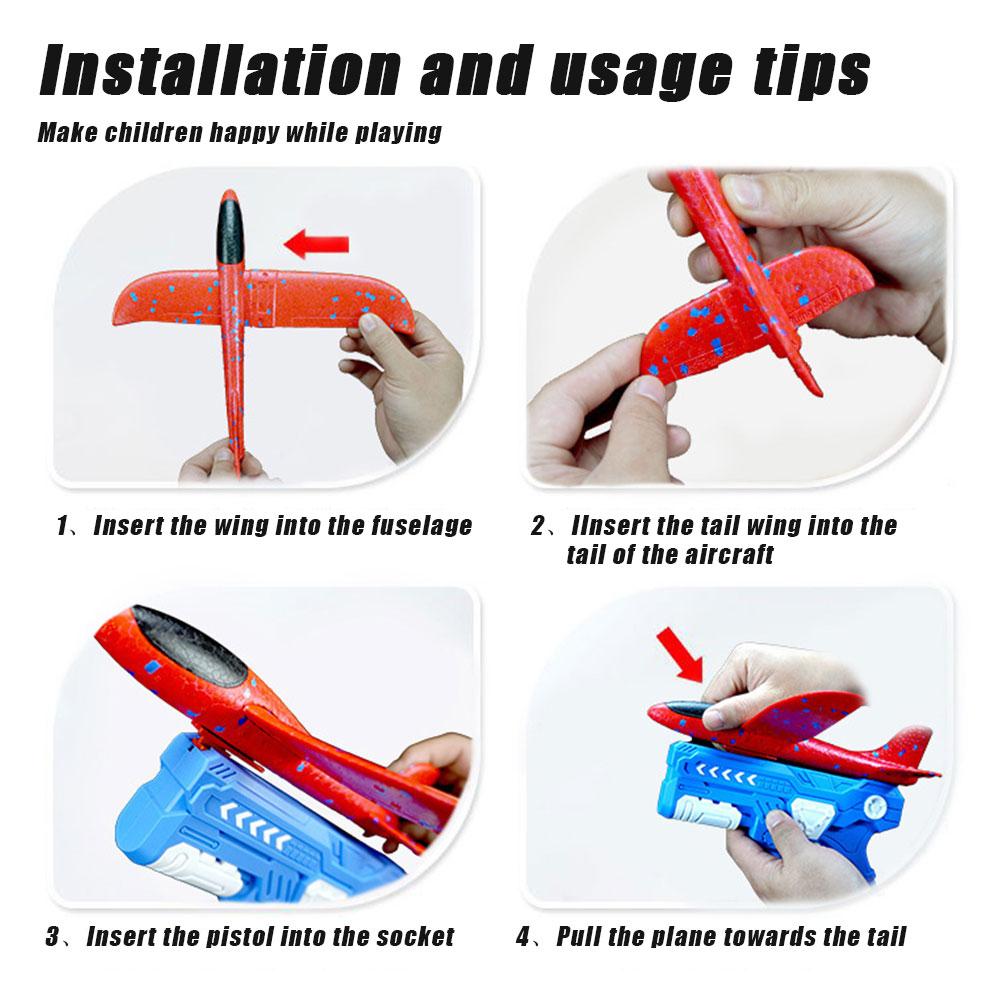 Glowing Foam Aircraft 15M Launcher Catapult Glider Aircraft Gun Toy Children's Outdoor Game Bubble Model Shooting Flying Roundab