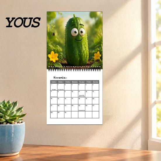 Thick Paper Monthly Organizer Pickle Wall Calendar 2027, Funny Pickled Cucumber Illustrations 12 Creative Art Planner Month Planner, Spiral