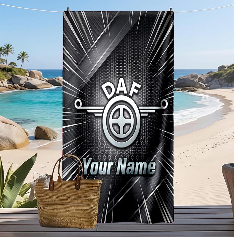 Asciugamano da Spiaggia Personalizzato DAF, Stampa il Tuo Nome Testo Asciugamano Leggero Assorbente per Nuoto Viaggio