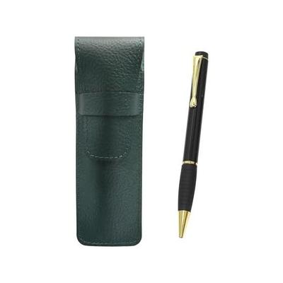 Pebbled Leather Pen Case, Midnight Rubber Rotary Ballpoint Pen Set, Black SASMG-T102BP-B Pen Case (Moss Green), Cowhide, Ballpoint Pen, Brass, Black
