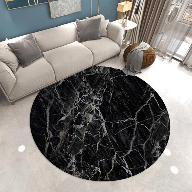 Marble Patterned Circular Carpet Bedroom Mat Dressing Room Living Room Rug Sofa Anti Slip Pad Home Decoration