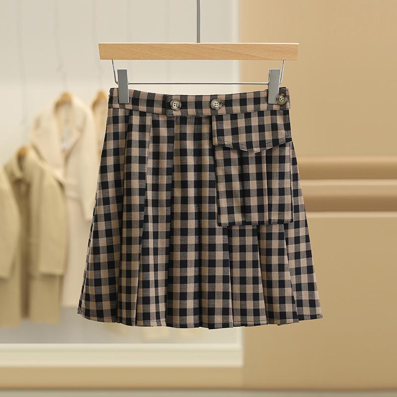 

Sancai High-Waisted Plaid Pleated Midi Skirt - Fall Slimming Style L