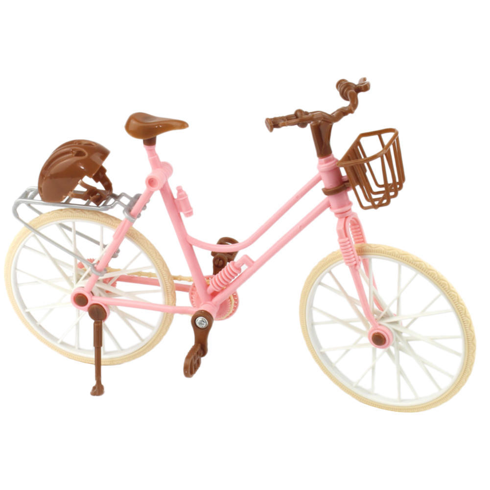 Păpușă cu bicicletă Roz Jucărie artificială pentru bicicletă Coș pentru biciclete detașabil Cască maro pentru fetițe