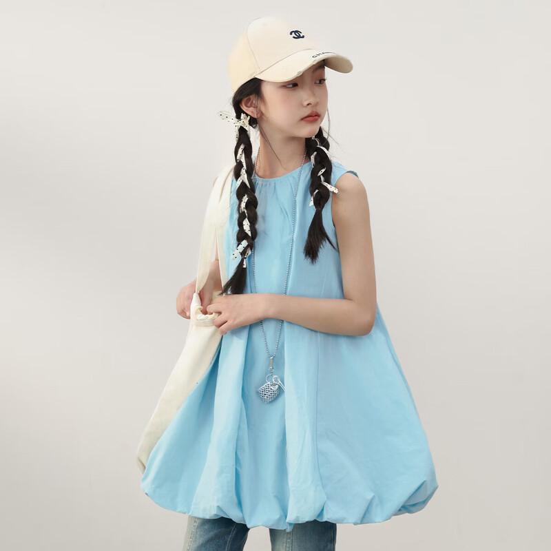 LUSON Girls  2025 Summer Sleeveless Princess Bubble Dress 140