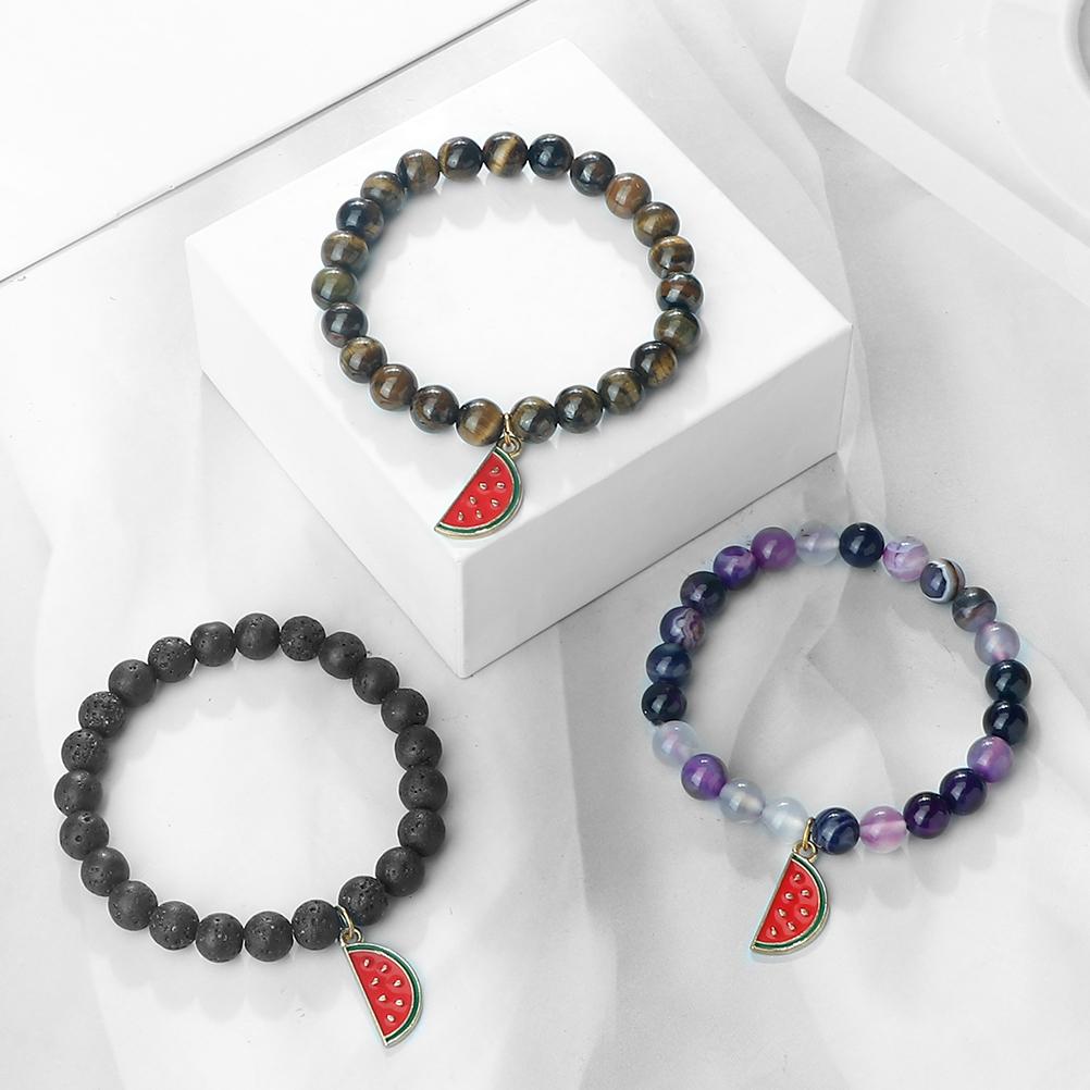 One Piece Watermelon Charm Bracelet Women Men Boho Fruit Bracelet Natural Stone Elastic Bracelet Girls Summer Jewelry Gift