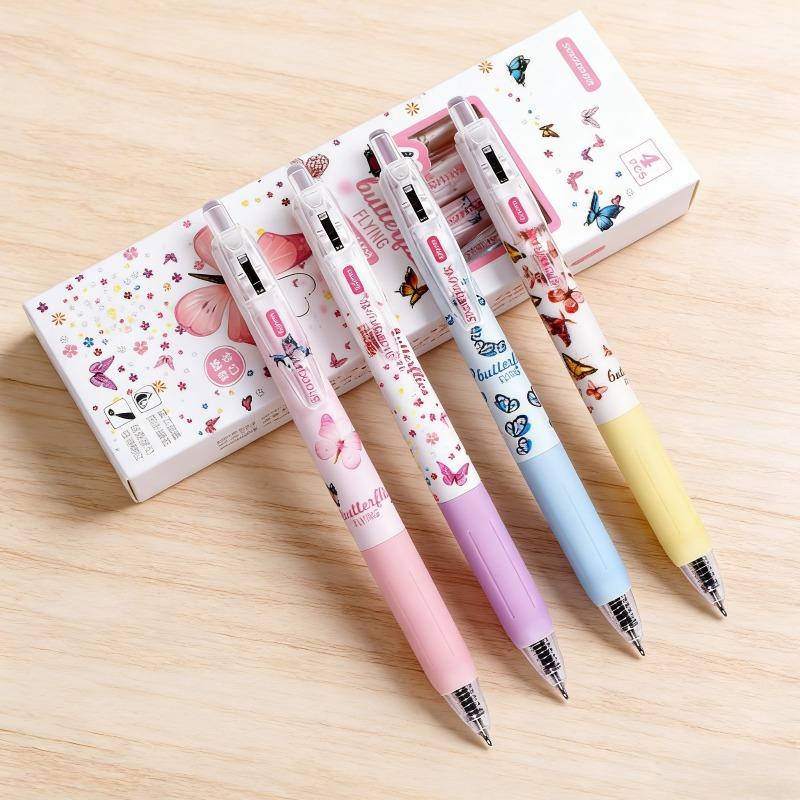 1Pc Transparent Cartoon Butterfly Print Ins-style 0.5mm Neutral Pen Quick-Drying, High-Value & Smooth Writing Signature Pen School Office