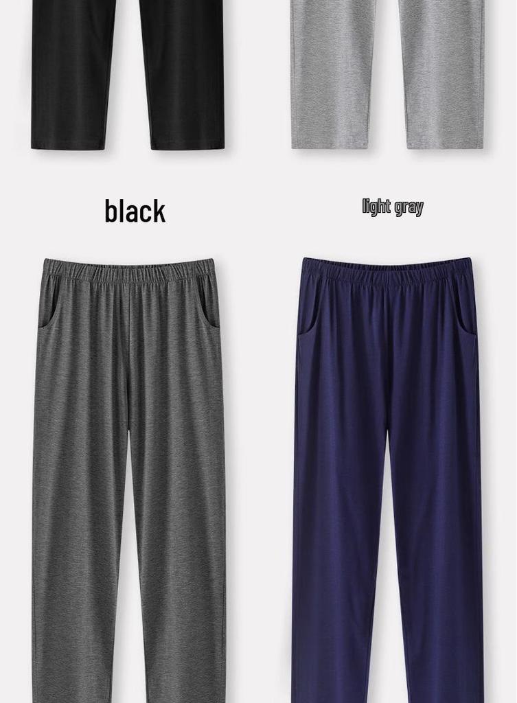 Men's Casual Modal Cotton Summer Pajama Pants: Lightweight, Loose-Fit, Elastic, Ideal for Morning Exercise and Lounging