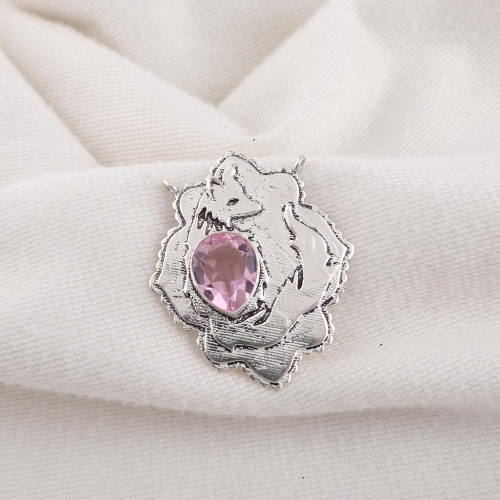 Morganit Anhänger, handgefertigter Edelstein 925 Sterling Silber Anhänger Antiker Schmuck, Verlobungsgeschenk