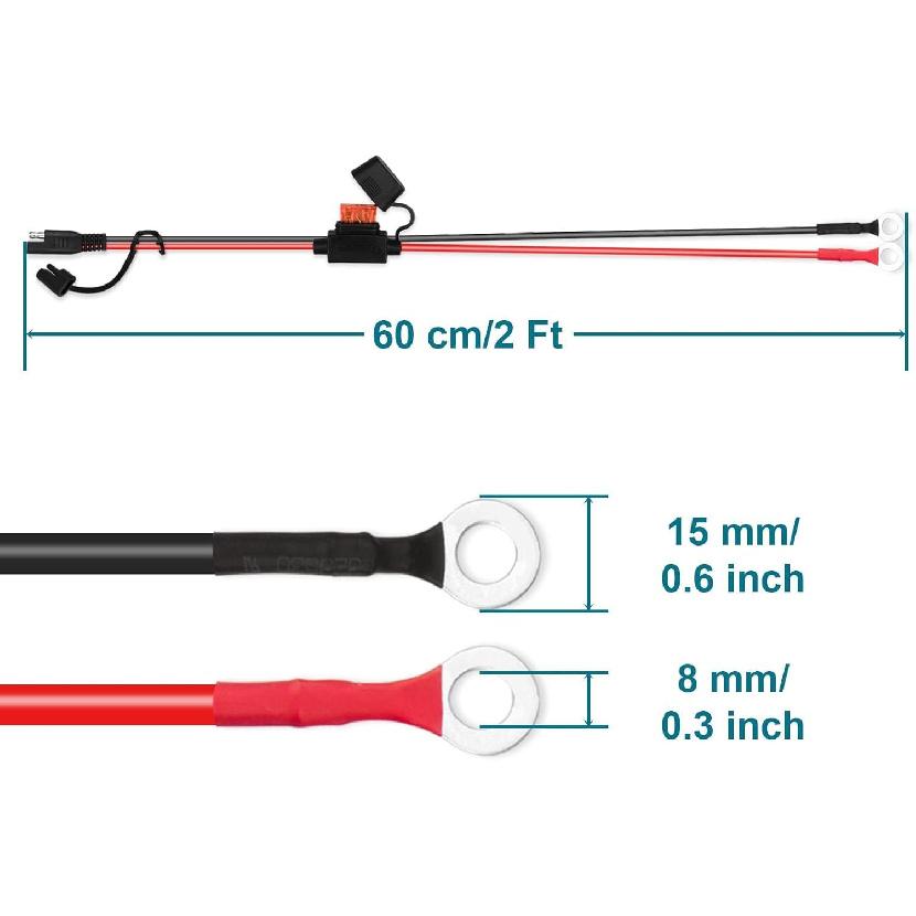 SAE Extension Cable, Battery Tender Extension Cable For Motorcycle/Motorbike/Car/Solar Panel, 16AWG SAE Battery Connector 2FT, SAE Adapter (2PACK)