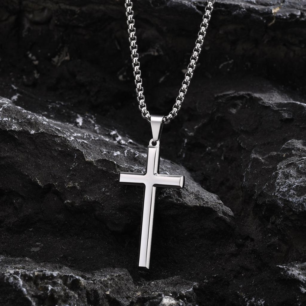 Vnox Simple Mens Cross Pendant Necklaces, Classic Stainless Steel Plain Cross Collar Necklaces