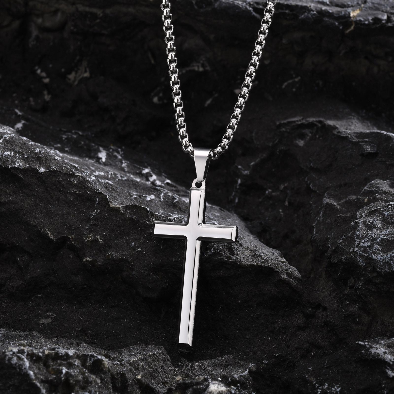 Vnox Simple Mens Cross Pendant Necklaces, Classic Stainless Steel Plain Cross Collar Necklaces 60cm