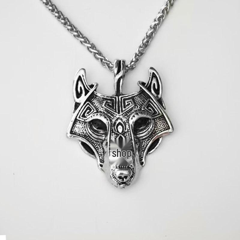 Viking Celtic Wolf Head Rune Necklace for Men - Norse Mythology Amulet Jewelry