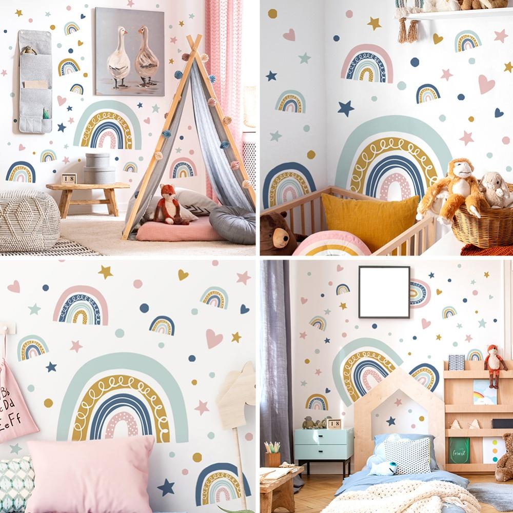 Wall Sticker Rainbow Stars Peel And Stick Girls Bedroom Playroom Decals