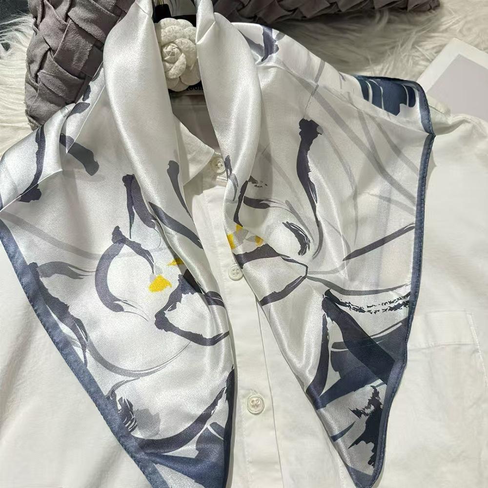 green Women 100% Mulberry Silk Scarf For Hair Headscarf Spring Fall Elegant Floral Small Silk Square Neck Scarves Neckerchief