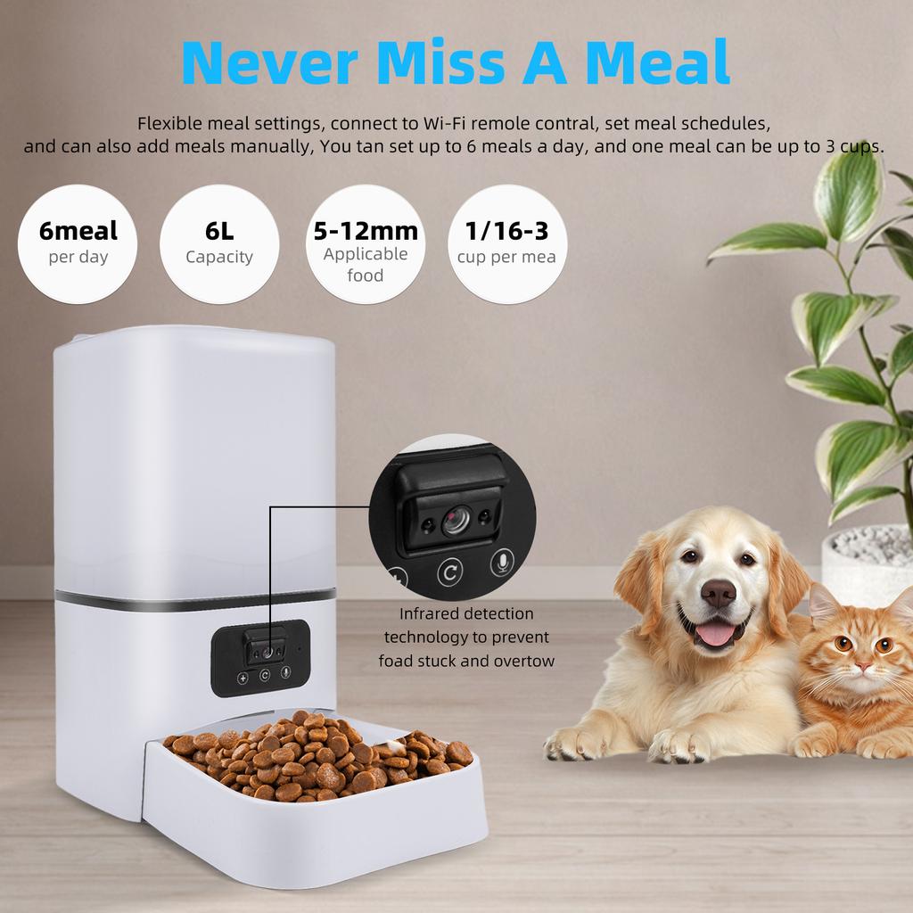 6L Button WiFi Smart Camera APP Automatic Pet Feeder Time For Cats Dog Dry Food Bowl Video Dispenser With Night Vision Function