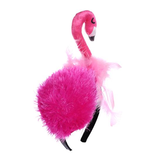 Women Headband 3D Flamingo Design Pink Feather Soft Velvet Fabric Hair Hoop Summer Beach Festival Party Hair Accessory