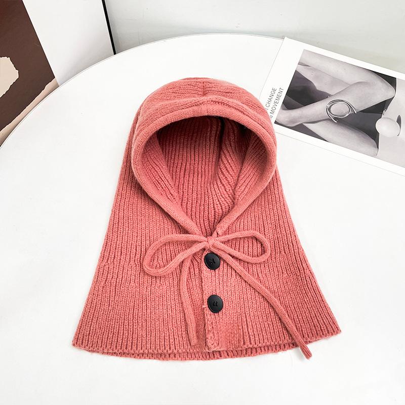 Knitted Balaclava Hat Scarf Integrated Women's Autumn and Winter Little Red Riding Hood Warm Ear Protector Wool Hat
