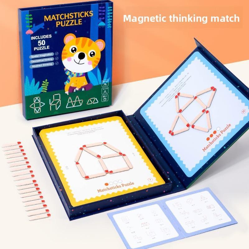 Wooden Magnetic Matchstick Thinking Game Geometric Logic Training Children Toy
