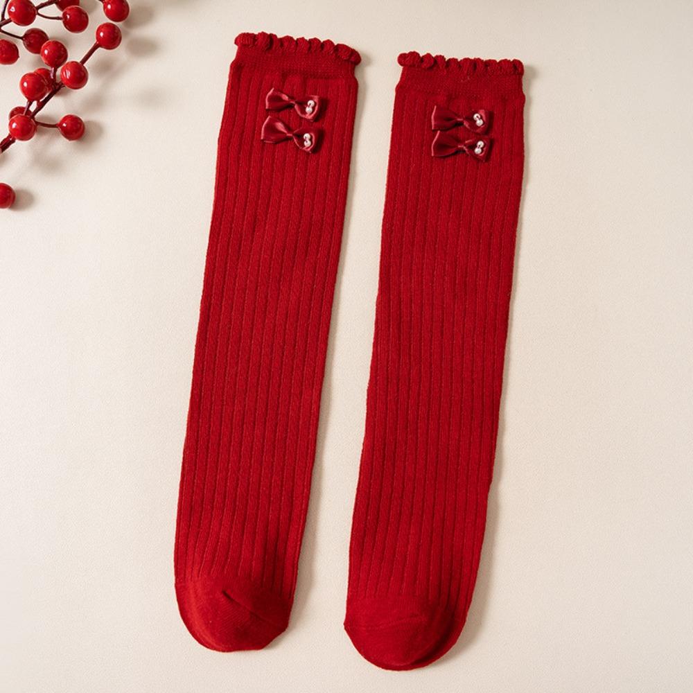 

Princess New Year Knee Socks Red Christmas Middle Tube Socks Cute Children s Bow Stockings Kids Style 5