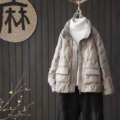 Autumn Winter Women Coat Casual Stand Zipper Pockets Parkas Jacket Light Down Outwear