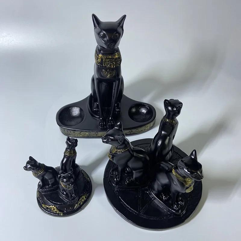 Adorno de base de bola de cristal de resina con forma de gato mago, estante tipo bola, adorno creativo para oficina, hogar, decoración de escritorio