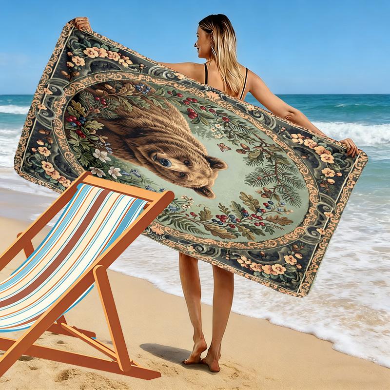Vintage Floral Art Print Beach Towel, Large Soft Quick Dry Towel for Beach Camping Swimming