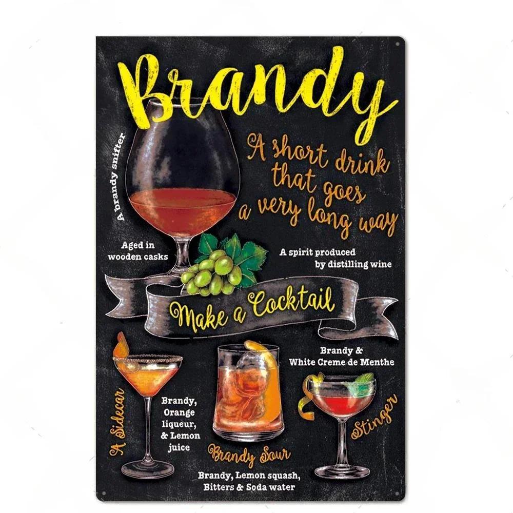 Cocktail Posters Decor Vintage Metal Tin Signs Plaque Metal Sign Wall Decor for Man Cave Bar Pub Club