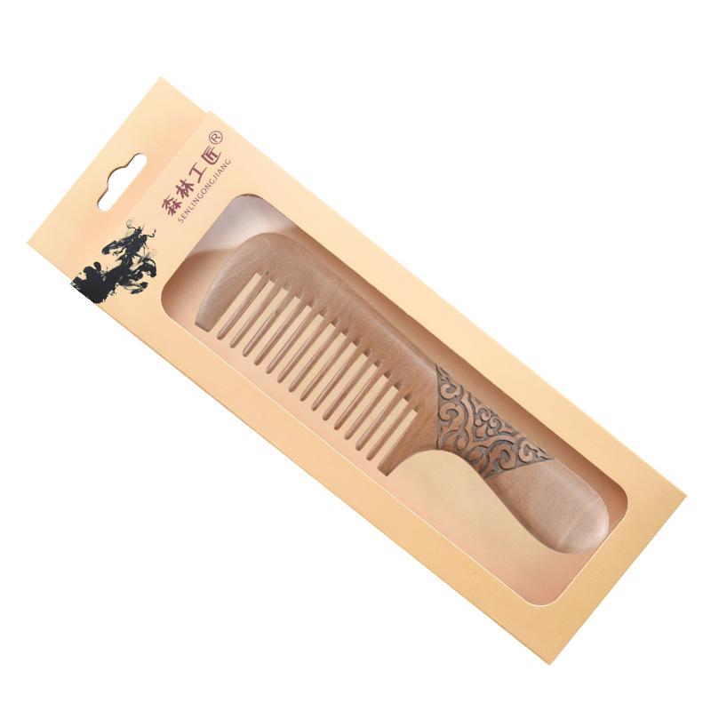 Carved Paulownia Wood Comb with Floral Design for Hair Care and Styling