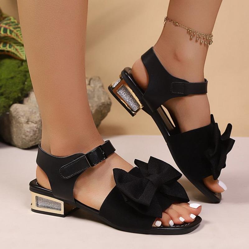 Women Anti-slip Trend Sandals Summer Lightweight Sandals Fashion Beach Casual Slippers Outdoor Bow Tie Home High Heels Shoes