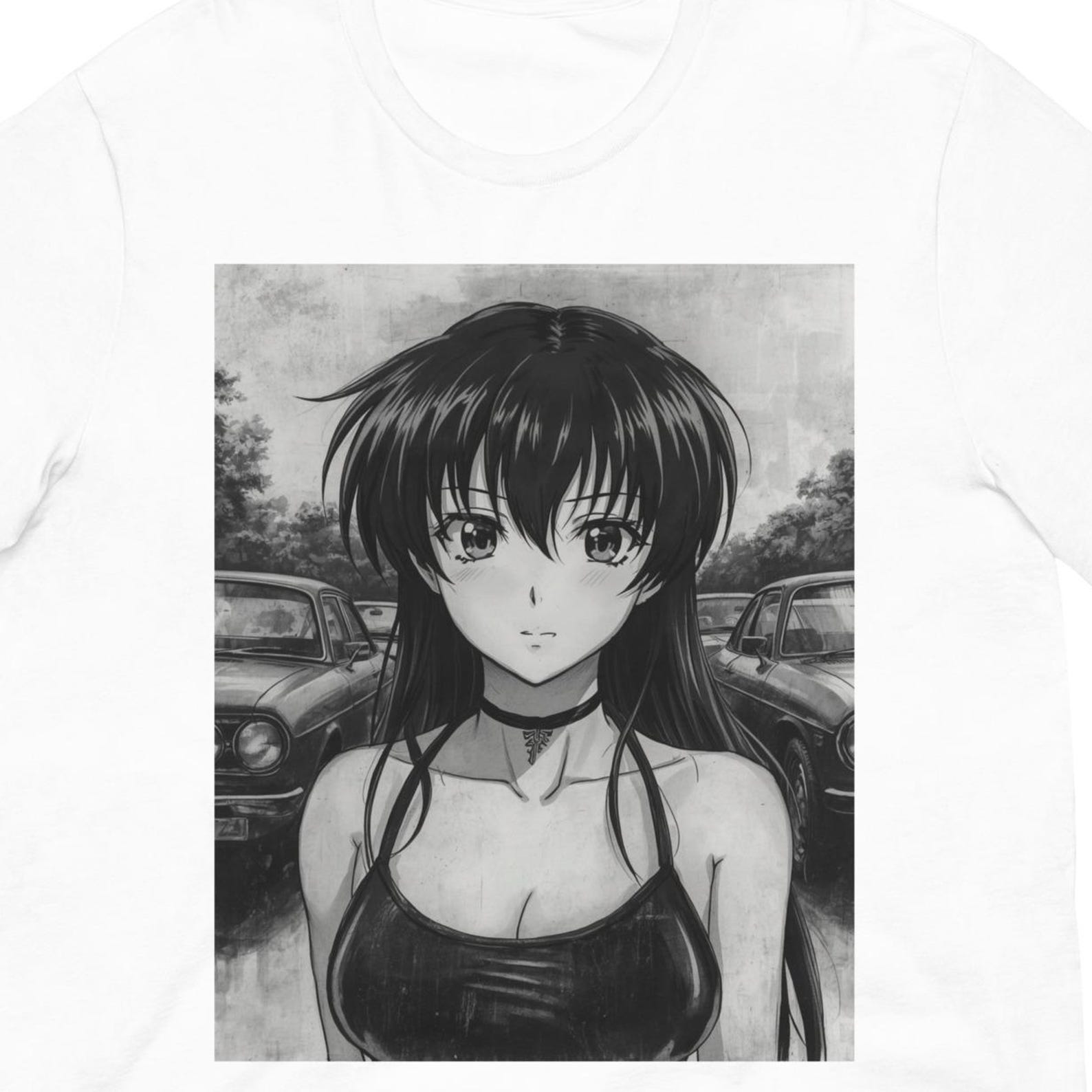 Anime Girl Synthwave T-Shirt | Pink Laser Retro Car Graphic Tee 3XL