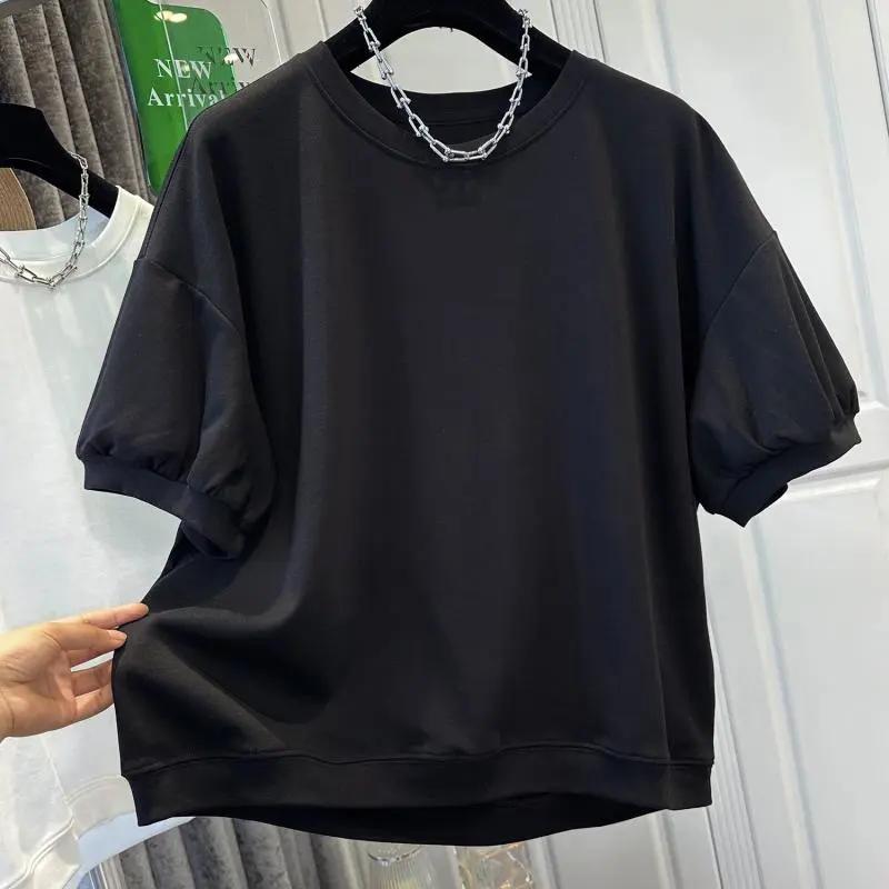 T-shirt Women Cotton Summer Casual Large Size Loose Round Neck Pullover Short-sleeved Tops