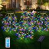 4 luces solares de fuegos artificiales LED de alambre de cobre, impermeables, para jardín al aire libre, con luz remota para decoración de caminos y césped.