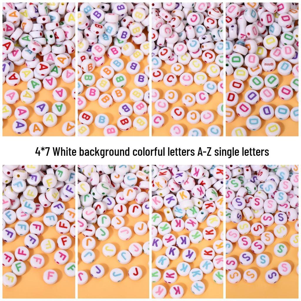 Alphabet Beads: Colorful A-Z Single Letter Round Beads for DIY Jewelry – Flat, White Background, Straight Hole for Stringing Phone Chains & More