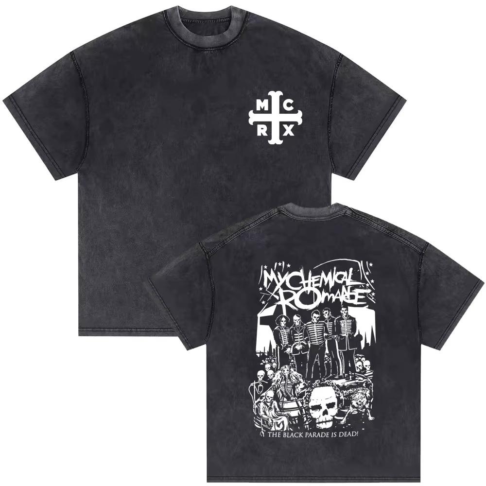 2026 Washed Vintage My Chemical Romance 2007 Tour T Shirt Men Women Parade Punk Emo Rock Band T-shirts Gothic Cotton Oversized T-shirts