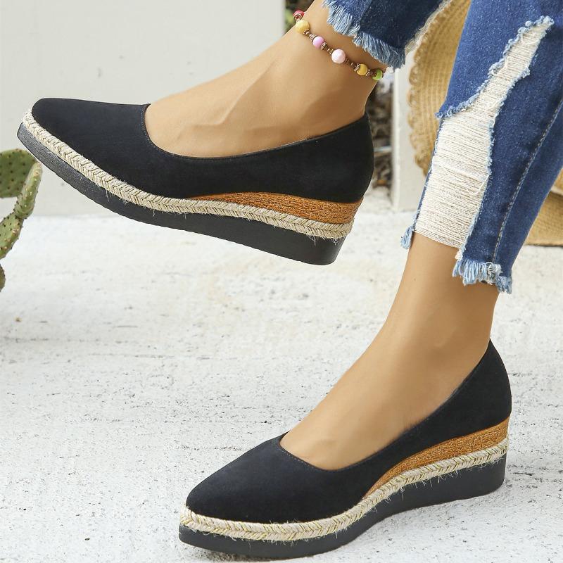 Women's Wedge Platform Shoes Comfortable Slip-On Loafers Shallow Mouth Single Shoes for Women Pointed Casual Shoes Zapatos Mujer