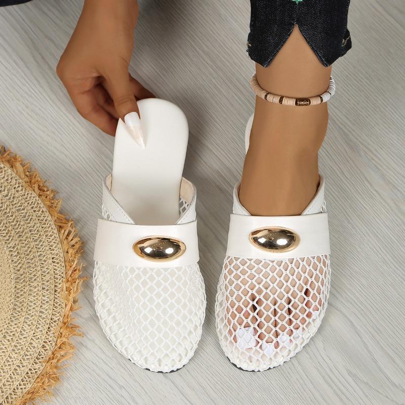 Flat-bottomed bag head, half slippers, outer wear women's shoes, summer new mesh breathable and comfortable soft-soled sandals